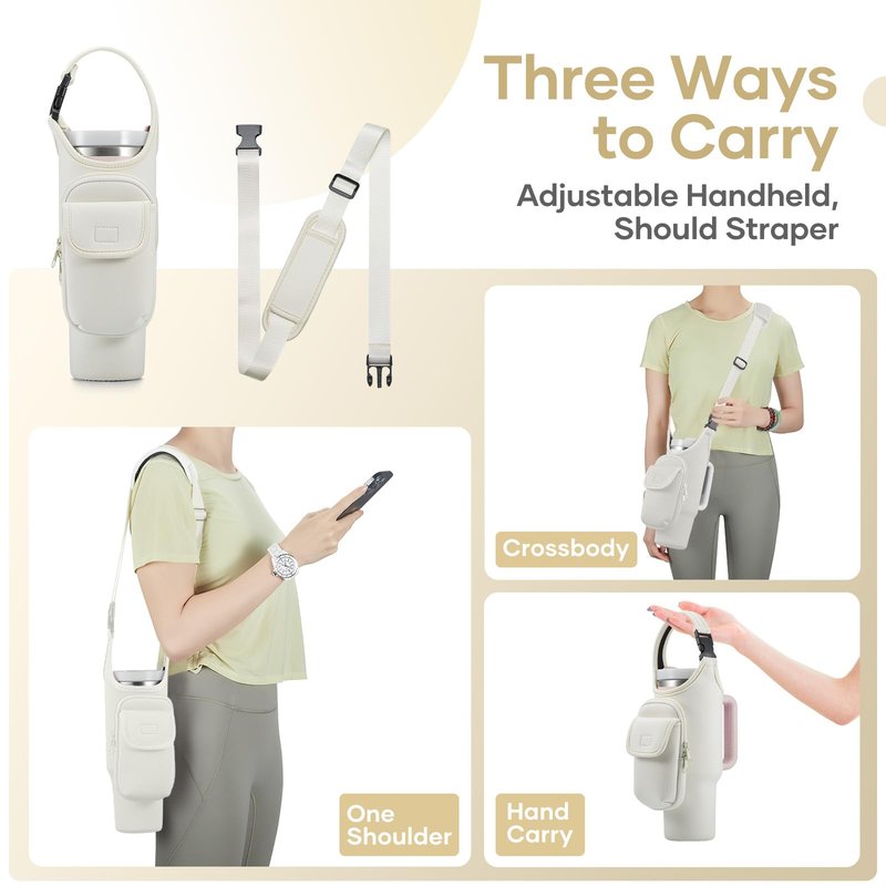 Bufilea Carrier Bag with Phone Holder Pockets for Stanley 40/30oz Tumbler with Handle, Insulated Neoprene Crossbody Bag Cup Holder w/Shoulder & Handheld Straps Fits Stanley Cup Accessories
