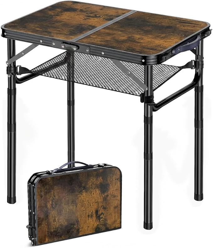 Folding TV Trays Foldable Dinner Tray Table Adjustable Height Food Snack Couch Side Table Sturdy Aluminum Portable Sofa Tray End Table for Outdoor Indoor Camp Pinic Bed Couch Living Room(Rustic Brown)