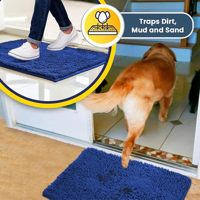 Muddy Mat® | Super Water Absorbent Door Mat Indoor, Microfiber Quick Dry Chenille Entryway Rug, Slip Resistant Front Door Mat, Indoor Mats for Entryway, Machine Washable Pet Rug, Periwinkle 24" x 40"