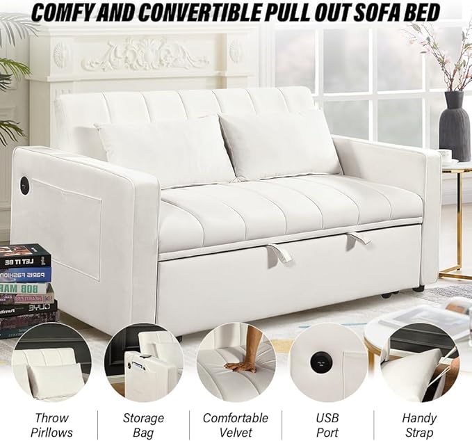 Convertible Chair Bed - Sleeper Sofa Bed with Pillow, Pull Out Sleeper Bed with Adjustable Backrest, Multi-Functiona Lounge Chair with Modern Linen Fabric for Living Room, Apartment