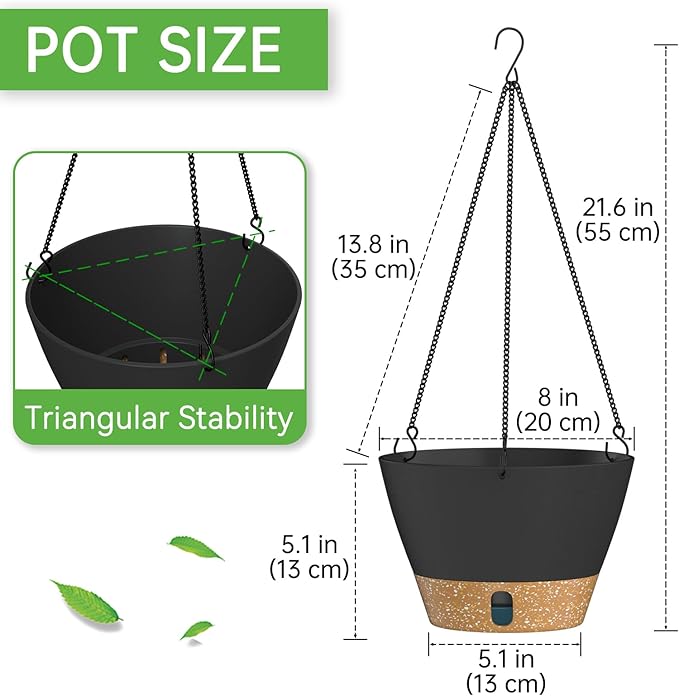ZMTECH 2 Pack 8 Inch Hanging Planters for Indoor Plants, Modern Gray Hanging Planter with Visible Water Level Window & Removable Tray, Decorative Plant Hanger Indoor for Home Decor