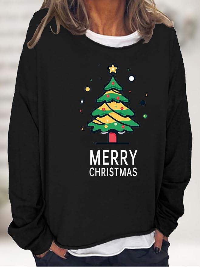 LOAIHA Merry Christmas Sweatshirt Crewneck Snowman Graphic Shirts Christmas Tree Sweater Long Sleeve Xmas Hoodie Pullover