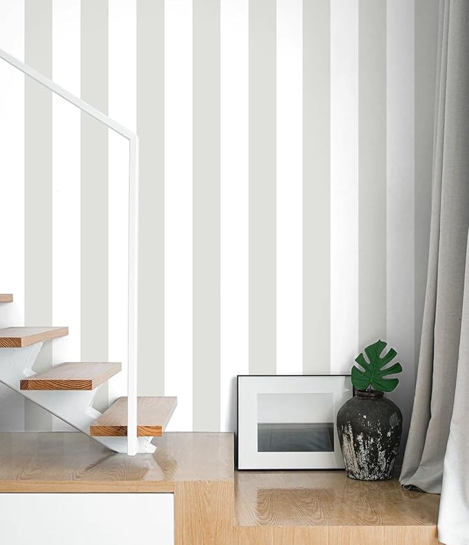 Guvana 17.7"x118" Grey and White Wallpaper Striped Peel and Stick Wallpaper