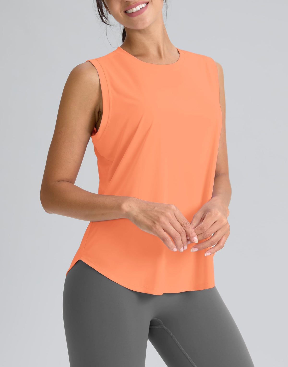 SANTINY Women's Sleeveless Workout Tops Breathable Lightweight Active Tennis Yoga Shirts Athletic Running Tank Tops for Women (Orange_L)