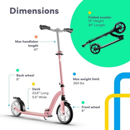 LaScoota Kick Scooter - Adjustable Handlebar, Lightweight & Foldable | Large 8" Urethane Wheels, 220lbs Max Load
