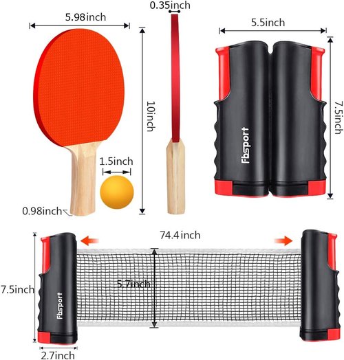 FBSPORT Ping Pong Paddle Set - Portable Table Tennis with Retractable Net, Rackets, Balls & Carry Bag