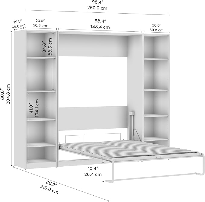 Bestar Claremont Full Murphy Bed with Closet Organizers (99W) in White, Space-Saving Sleeping Arrangement for Multipurpose Room