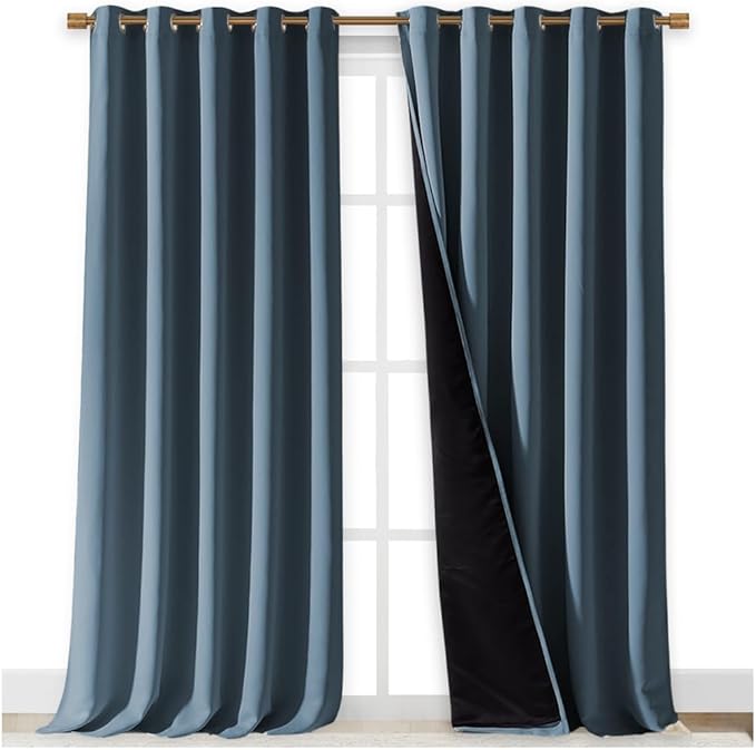 NICETOWN Full Shading Curtains for Windows, Smoky Blue, 62 inches W x 95 inches