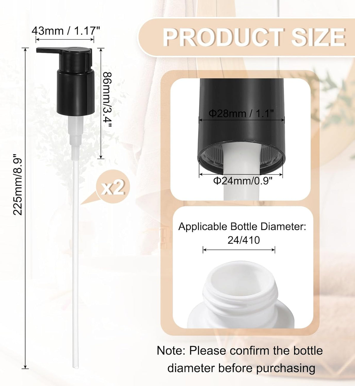 uxcell 2 Pcs Soap Dispenser Pump Heads, Hand Soap Dispensers Top Pumps Replacement Clip-on Pumphead for Standard 24/410 Neck Size Bathroom Lotion Shampoo Bottle, Black