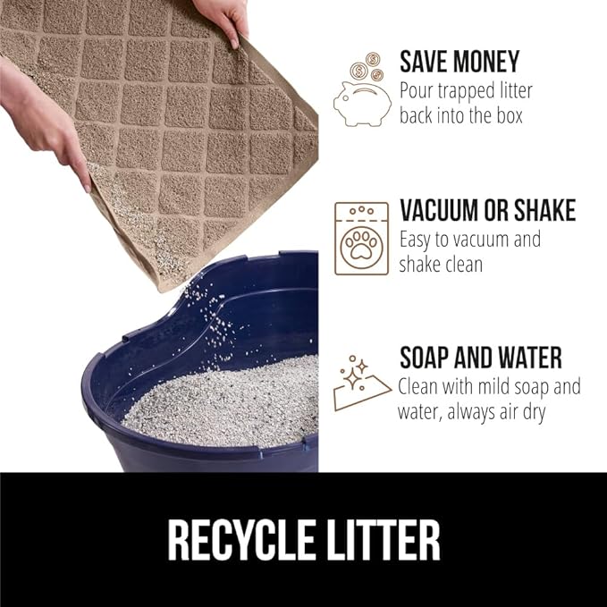 GORILLA GRIP Cat Litter Box Mat, 35x23 2 Pack, Water Resistant, US Designed Kitty Litter Trapping Mats, Easy to Clean Scatter Control, Less Mess and Clean Floors, Kitten Supplies for Indoor Cats Beige