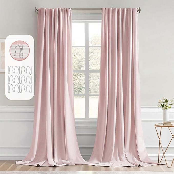 MIULEE Baby Pink Back Tab Blackout Curtains 96 Inch Long 2 Panels Set