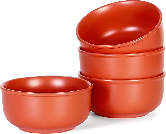 GZG 6-Inch Ceramic Cereal Bowls Set of 4, Rustic Matte Glazed Stoneware Bowls for Cereal, Soup, Salad & Snacks, 30 oz Capacity, Microwave & Dishwasher Safe(Terracotta Blush)