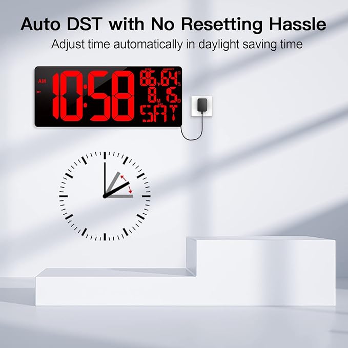 18" Digital Wall Clock Large Display/Bluetooth Sync Time, Large Wall Clock