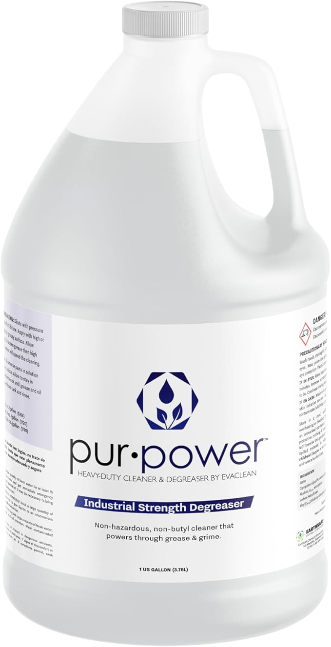 EvaClean PurPower Cleaner and Degreaser - 192 One Gallon Bottles, 48 Cases per Pallet, 1:64 Dilution, Heavy Duty, Non-Butyl Formula, Grease, Oil, Grime Remover for Kitchen, Garage, Engine, Concrete