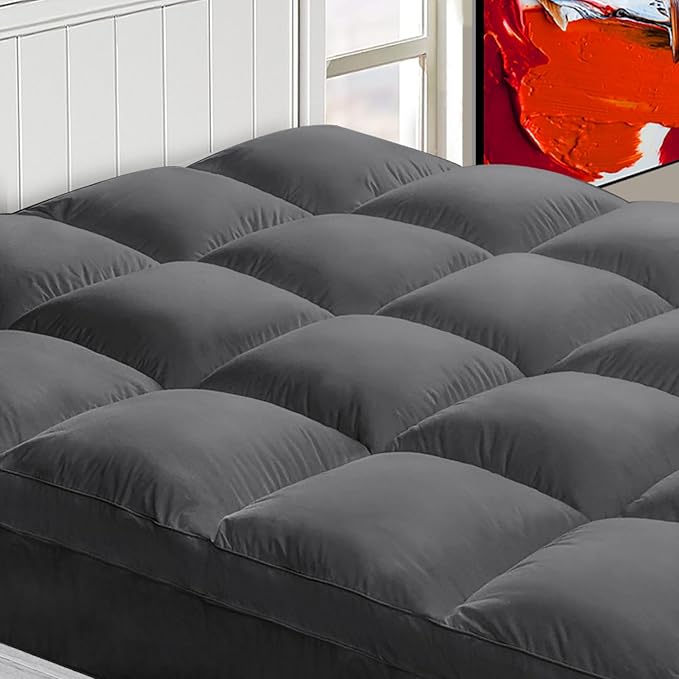 Mattress Topper Twin XL for Back Pain, Extra Thick Mattress Pad Cover, Plush Pillow Top, Deep Elastic Pocket, Grey