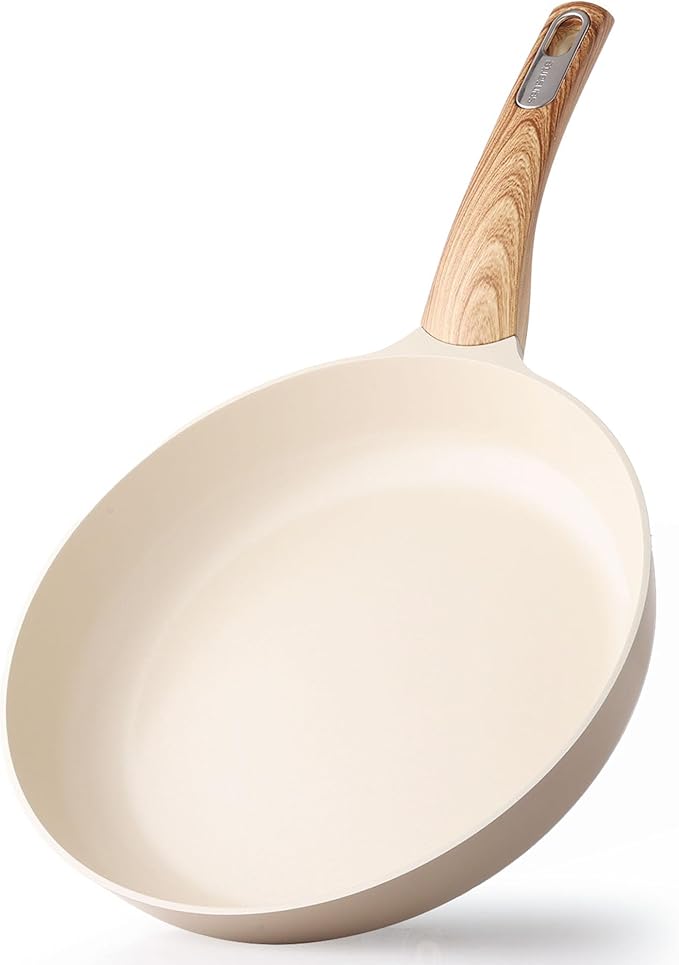 SENSARTE Ceramic Nonstick Frying Pan Skillet 11Inch Non Stick Omelette Pans, Non-toxic Healthy Kitchen Cooking Chef's Pan, Free of Intentionally Added PFOA/PFAS/PTFE, Induction Compatible, Taupe