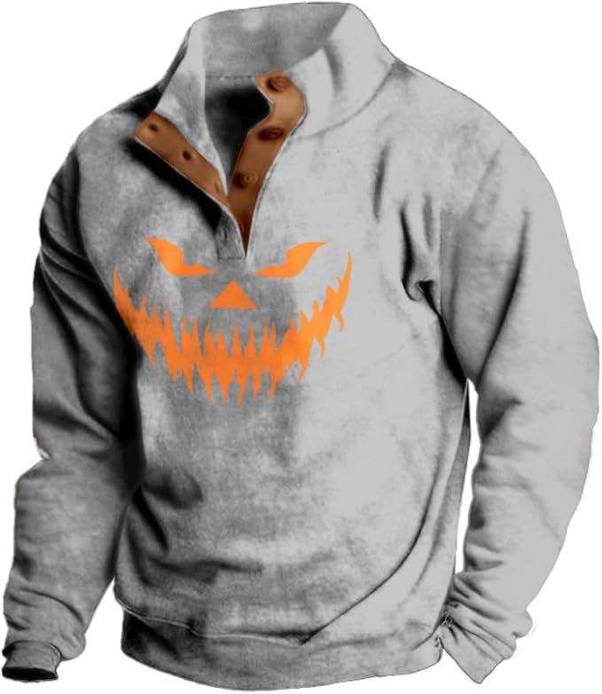 Mens Western Halloween Hoodie Button Up Henley Shirt Cowboys Sweatshirt Men Graphic Long Sleeve Pullover Tops