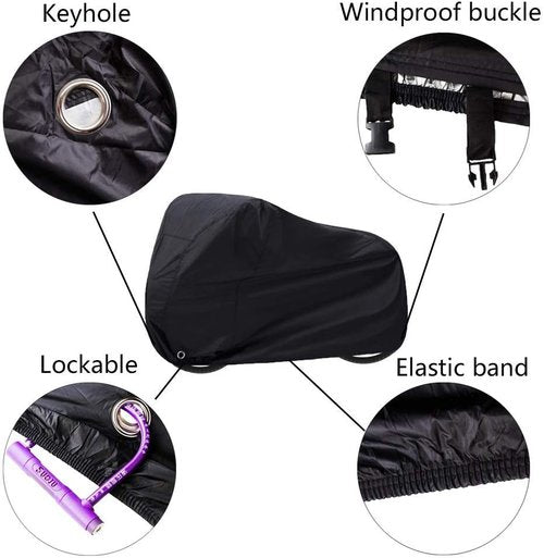 Bike Cover Waterproof | Thick Black Outdoor Bicycle Cover - 29 Inch Windproof UV Protection with Lock Hole & Storage Bag