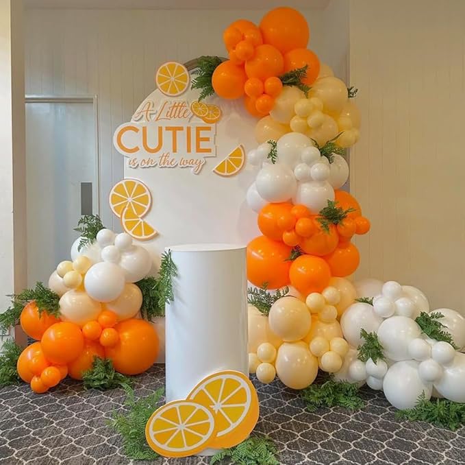 Little Cutie Baby Shower Balloons Arch Kit, 162pcs Orange Sage Green Nude Pearl White and Metallic Gold Balloons for A Little Cutie is on the Way Baby Shower 1st Birthday Party Decorations