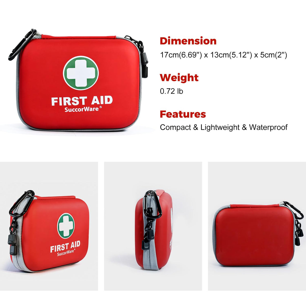 SuccorWare 150 Pieces Mini First Aid Kit - Small Medical Kit with Hard Shell - Emergency First Aid Kit for Car, Travel, Home, Outdoor, Office, Camping, Hiking (Red)