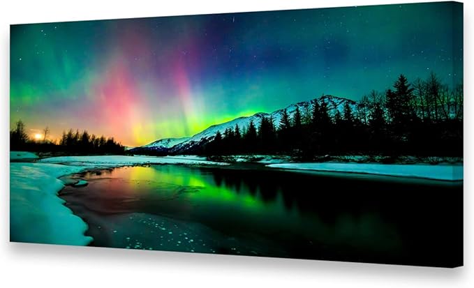 S01975 Wall Art Aurora scenery Painting on Canvas Prints Stretched and Framed