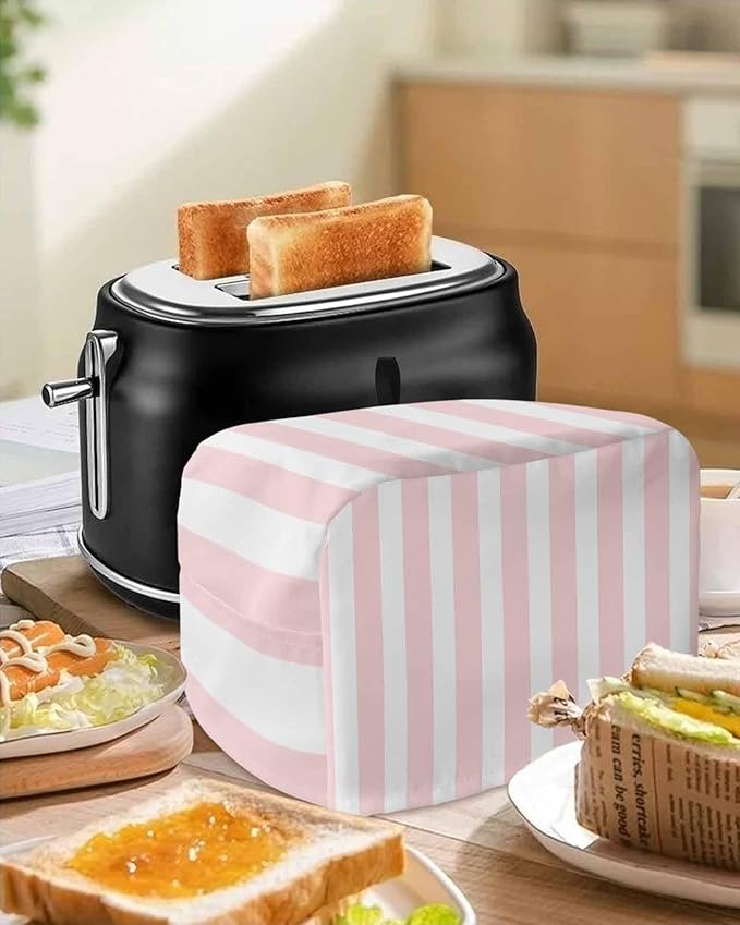 Toaster Cover 4 Slice Pink Stripes Toaster Oven Cover with Pockets Pink White Vertical Striped Dustproof Bakeware Protector Small Kitchen Appliance Dust Covers and Fingerprint Protection for Women