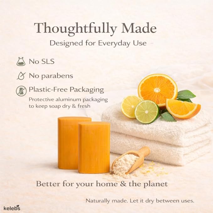 KELEBS Laundry Soap Bar - Natural Citrus Formula with Organic Ingredients - Stain Remover for Delicate Clothes, Underwear, Collar - 7 Bars | Aluminum Packaging