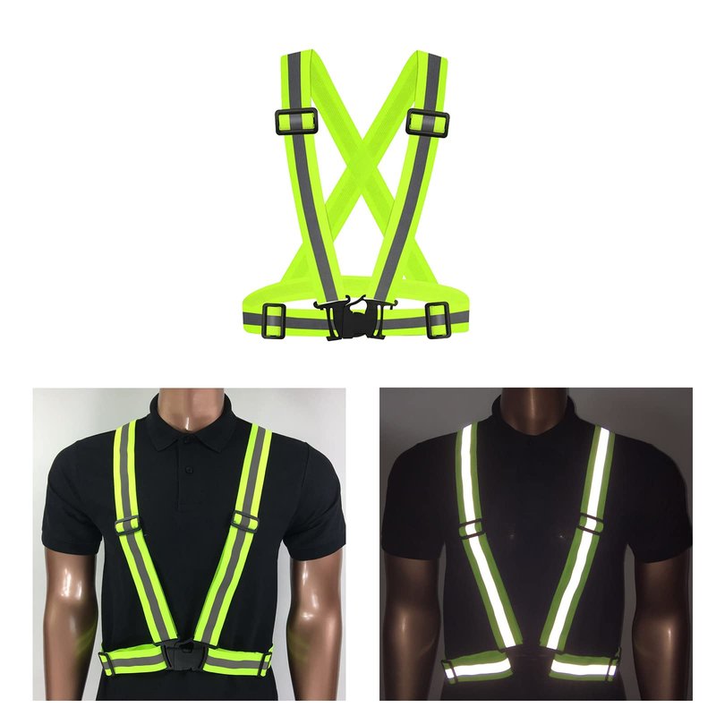 Bighaki808 Safety Vest Reflective Running Gear, Adjustable Safety Vests Outdoor Lightweight Reflective Belt 360°High Visibility for Night Running, Walking(Fluorescent Green+Black+Blue)