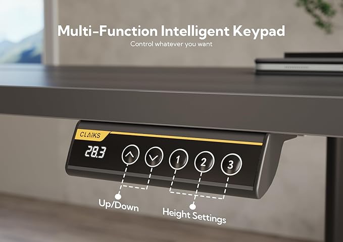 Claiks Electric Standing Desk, Adjustable Height Stand up Desk, 48x24 Inches Sit Stand Home Office Desk with Splice Board, Black Frame/Black Top