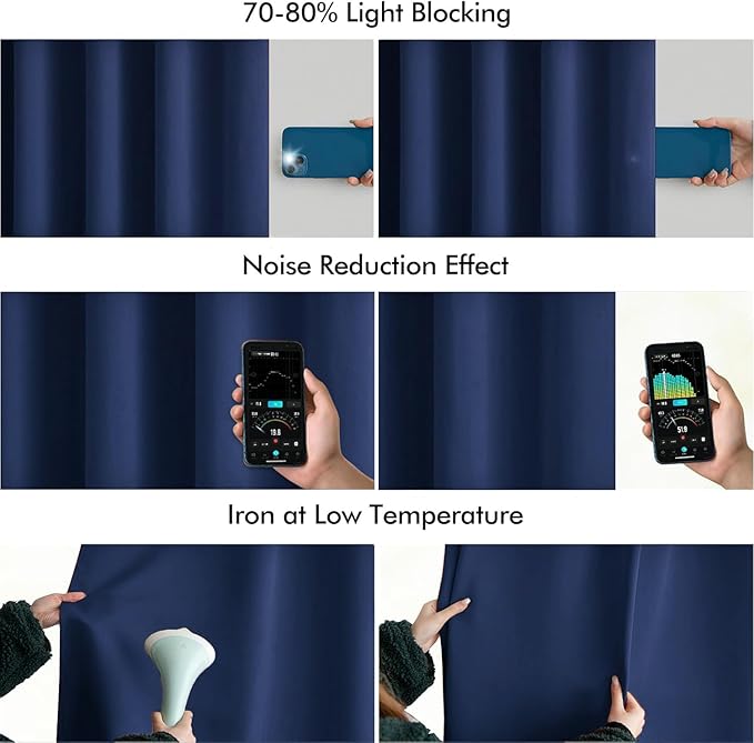 MIULEE Navy Blue Back Tab Blackout Curtains 84 Inch Length 2 Panels Set