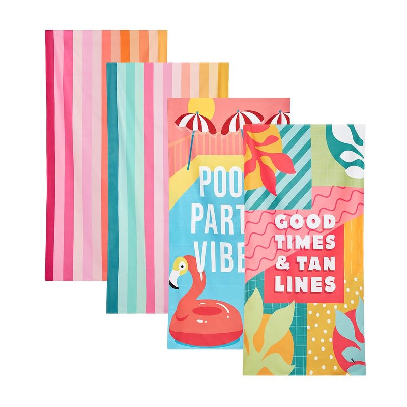 Dock & Bay Beach Towel - Quick Dry, Sand Free - Compact, Lightweight - 100% Recycled - Includes Bag - Party in Pink - Set of 4 - Large (160x90cm, 63x35)