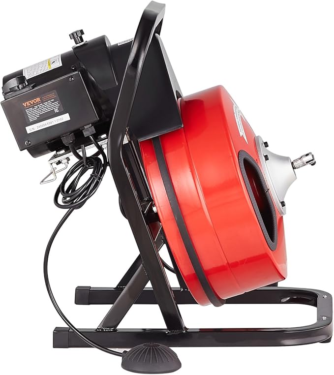 VEVOR Drain Cleaner Machine 50FT x 1/2 Inch, Manual Feed Sewer Snake Auger - with 4 Cutters & Air-activated Foot Switch for 2" to 4" Pipes