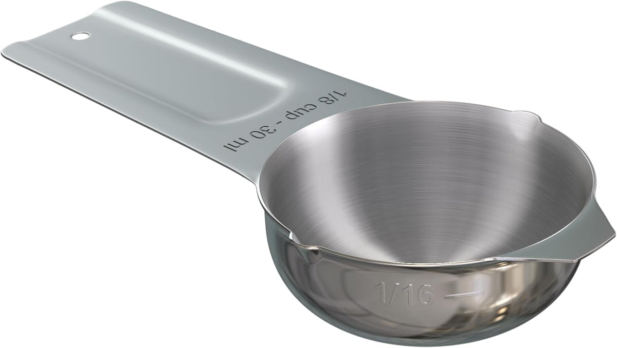 Color Up ⅛ Cup Measuring Cup (30 ml) – Premium Chrome Stainless Steel, Accurate for Wet & Dry Ingredients, Embossed Markings, Easy-Pour Spouts, Dishwasher-Safe, Kitchen Essential