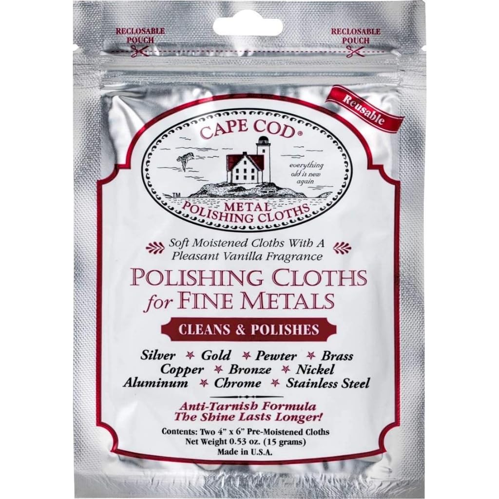 Cape Cod Polishing Cloths for Fine Metals | Jewelry Cleaner and Tarnish Remover | Silver Polishing to a Brilliant Shine | Foil Pack of (2) 4x6 Cloths