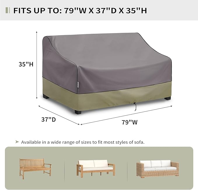 KylinLucky Outdoor Patio Sofa Cover fit 79 x 37 x 35 inch, 78 x 36, 77 x 35 Waterproof Weatherproof Heavy Duty 600D Garden Furniture Cover for Outside Sofa Couch