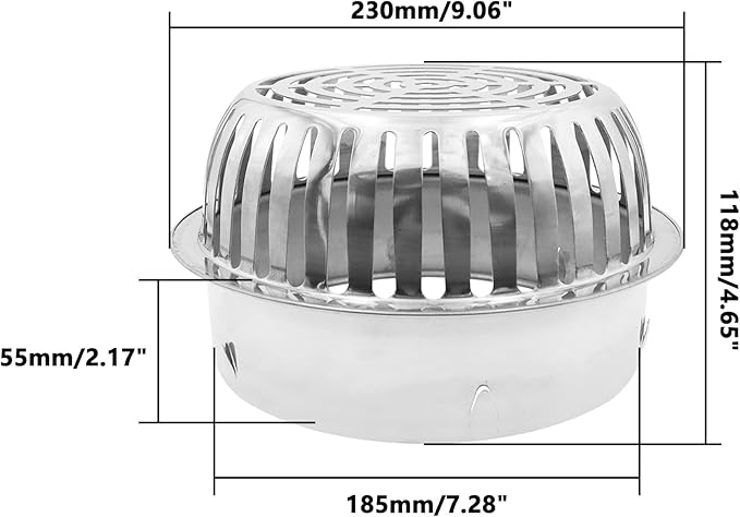 Roof Floor Drain,SAFYY 304 Stainless Steel Roof Drain Dome,Balcony Roof Dome Drain Cover,Yard Outdoor Anti Blocking Strainer,Gardens Gutter Cleaning Tool,Rain Bucket Drainage Parts (2, 200mm/8)