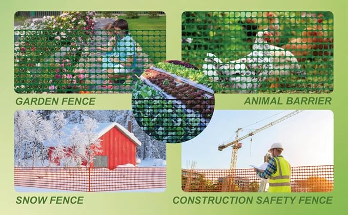PotatoLife Plastic Mesh Fence Safety Fence, 2 Roll 4'x100' with 100 Zip Ties, Resuable Temporary Netting for Garden Fencing, Construction, Snow Fencing, Animal Barrier, Poultry, Deer, Patio, Green