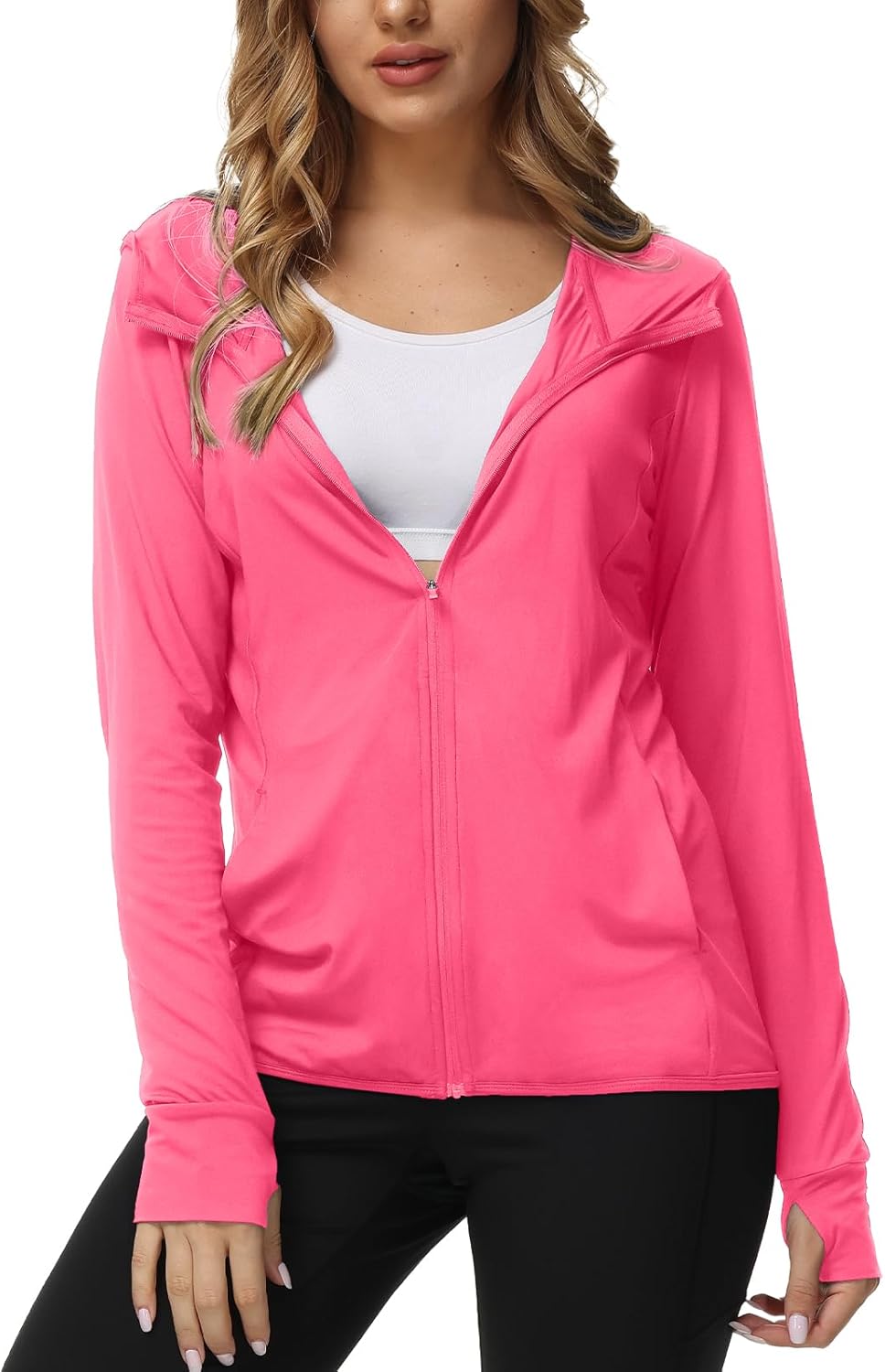 TIHEEN Women's UPF 50+ Sun Protection Hoodie - Lightweight Full Zip Athletic Jacket with Pockets