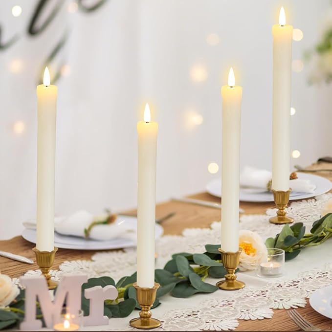 Lezonic Ivory Flameless Taper Candles Battery Operated with Remote, Long LED Candlesticks Flickering Real Wax Set of 6, 9.5 inch Battery Candles with Realistic 3D Flame