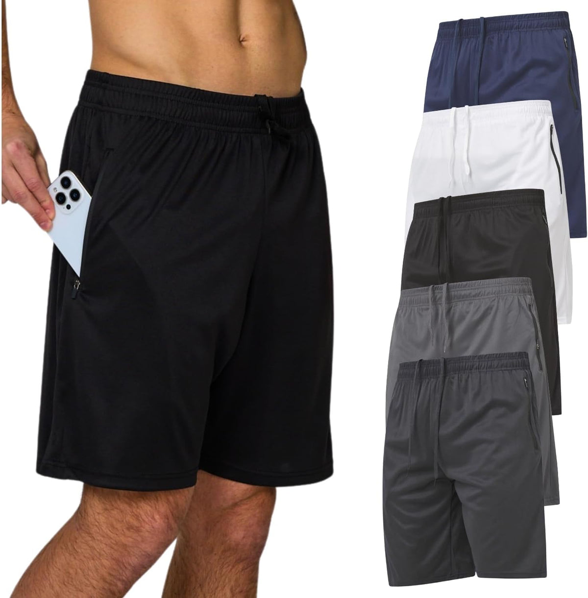 Skiennix Ultra Performance Men's Athletic Running Shorts - 5 Pack, Loose Fit with Zippered Pockets