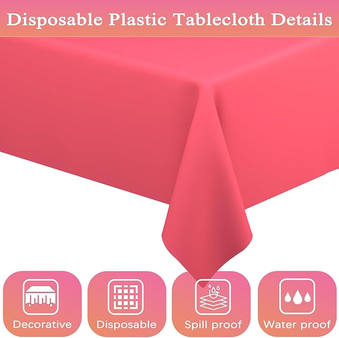WNINK 2 Pack Red Tablecloths Disposable Table Covers 54" x 108" Red Table Cloths for Bridal Shower Engagement Wedding Birthday Picnic Plastic Table Cloths for Parties