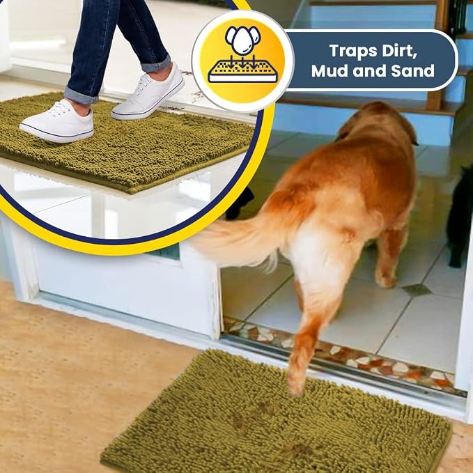 Muddy Mat® | Super Water Absorbent Door Mat Indoor, Microfiber Quick Dry Chenille Entryway Rug, Slip Resistant Front Door Mat, Indoor Mats for Entryway, Machine Washable Pet Rug, Mustard 24" x 96"