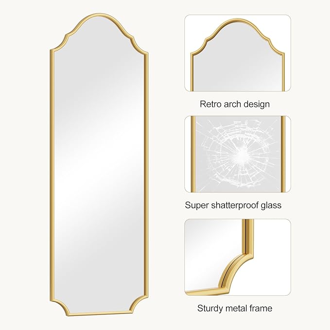 WallBeyond Arched Full Length Mirror Wall Mounted, Living Room, Hanging or