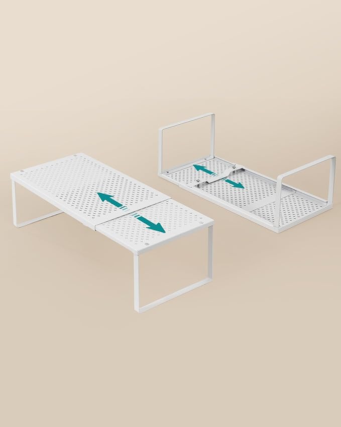 SONGMICS Spice Racks, Set of 4 Expandable Kitchen Countertop Shelves, Small Cupboard Organizers, Metal, Space-Saving Tabletop Shelves, Matte White UKCS404WC01