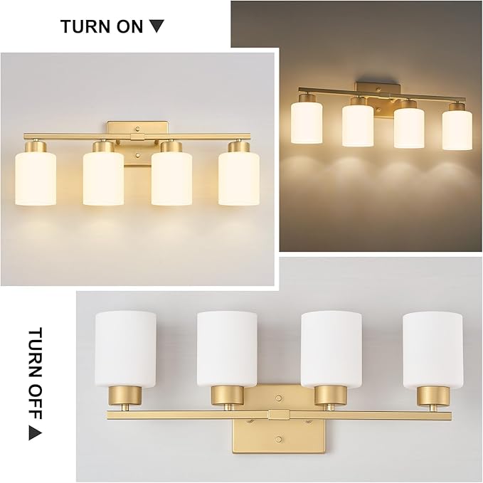 FonmYim Gold Bathroom Light Fixtures, 4-Light Modern Vanity Light Over Mirror