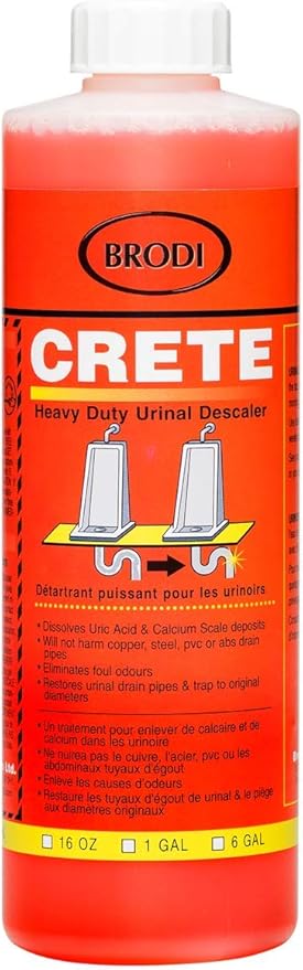 Brodi CRETE Urinal Drain Cleaner, Commercial Grade, Restores Pipes to Original Diameter, Urinal Descaler & Deodorizer, Safe for Pipes, No Harsh Fumes, Urine Salt Remover, 16 Fl Oz (Pack of 1)