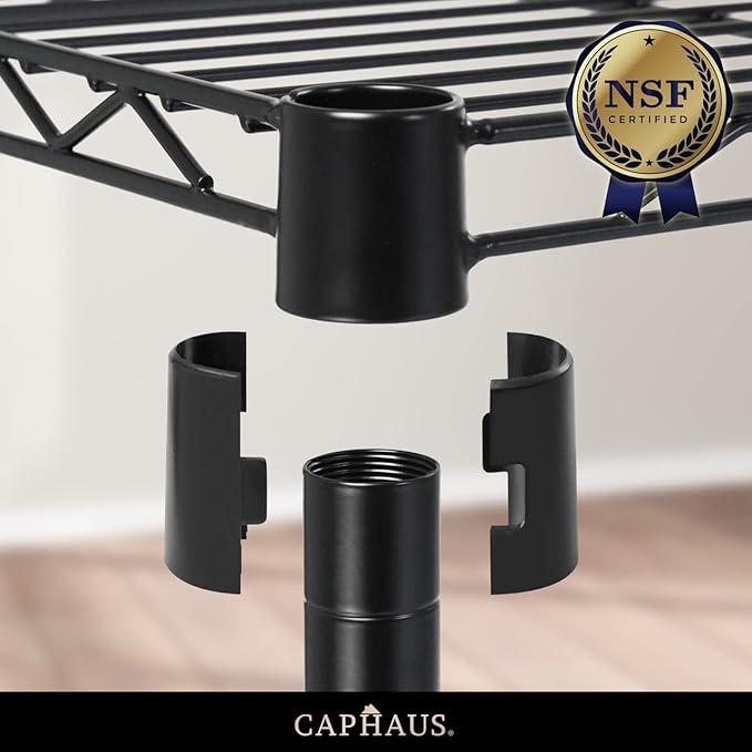 CAPHAUS NSF Adjustable Height Wire Shelving Unit w/Liner, 5-Tier Metal Steel Storage Shelf for Basement, Garage, Utility Organizer, No Wheels, Black