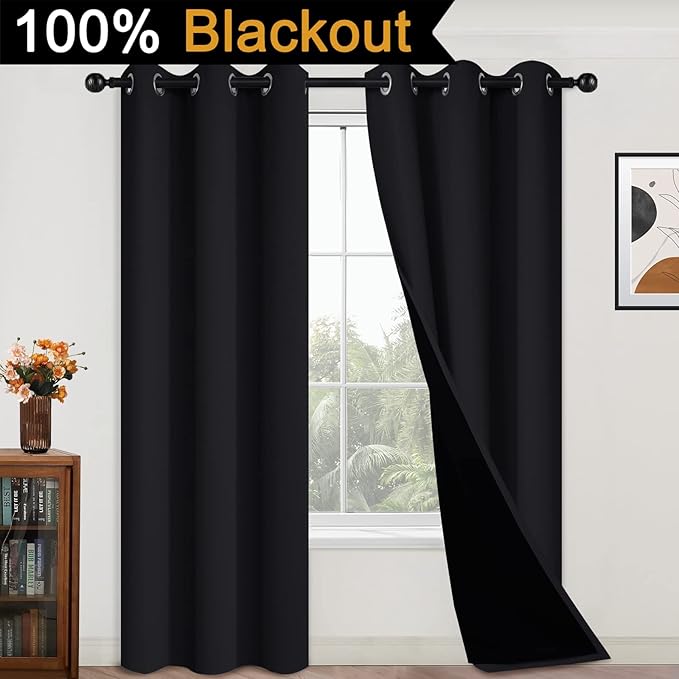 Yakamok 100% Blackout Curtains Energy Saving Thermal Insulated 2 Thick Layers