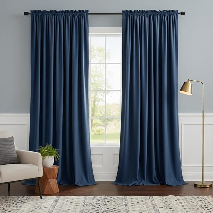NICETOWN Blue Velvet Curtain Panels 84 inch Long, Luxury Rod Pocket Window