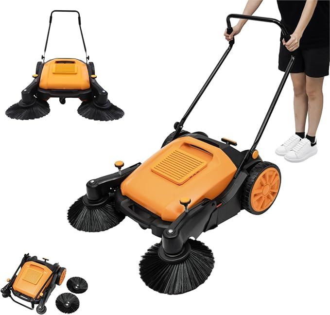 41'' Push Sweeper Street Floor Road Sweeper Large Area Outdoor Commercial Push Cleaning Tool with Directional Feet Adjustable Handle and Brush Head for Garages, Driveways, Hotel